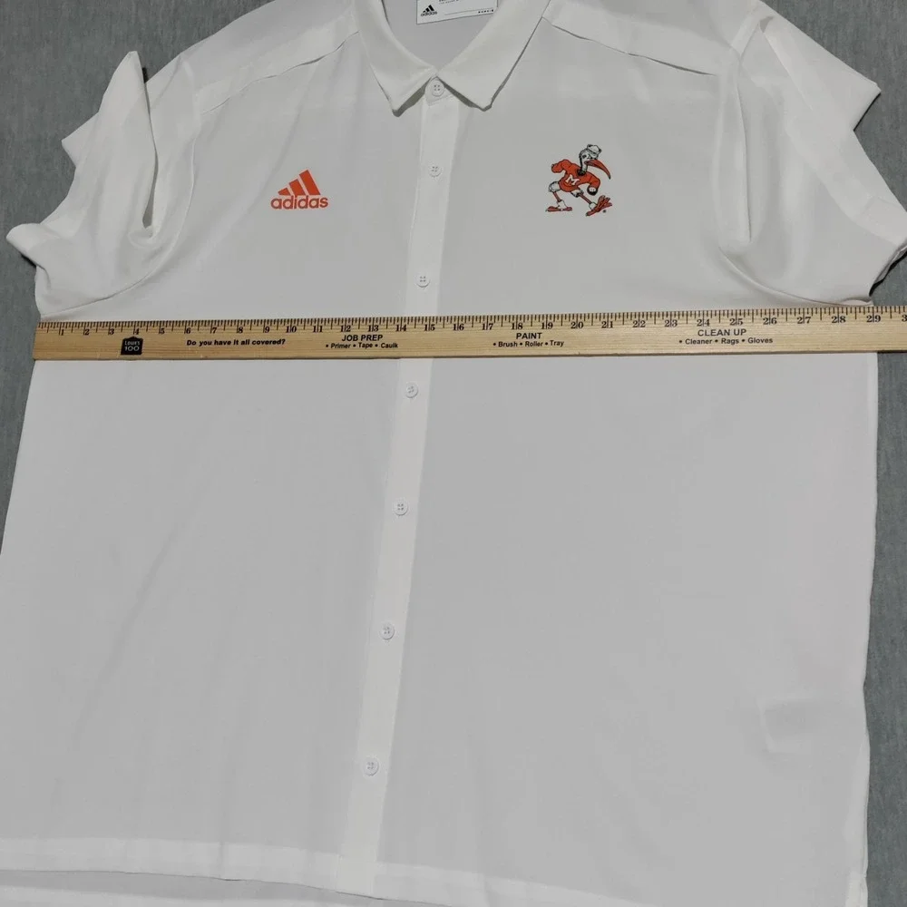 Adidas Miami Hurricanes Logo Button Up Shirt‎ Mens 2XL White Short Sleeve NCAA
